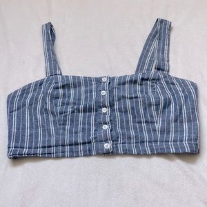 Grey crop top with white stripes and buttons (buttons are sewed in)